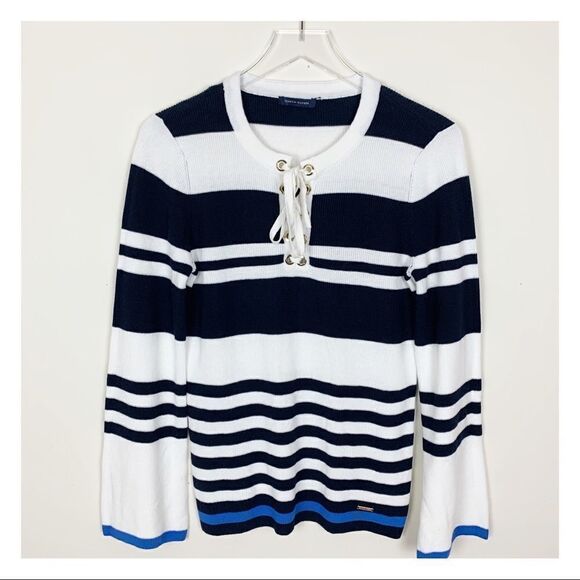 Tommy Hilfiger B/W Striped Sweater w/Bell Sleeves - Picture 7 of 12